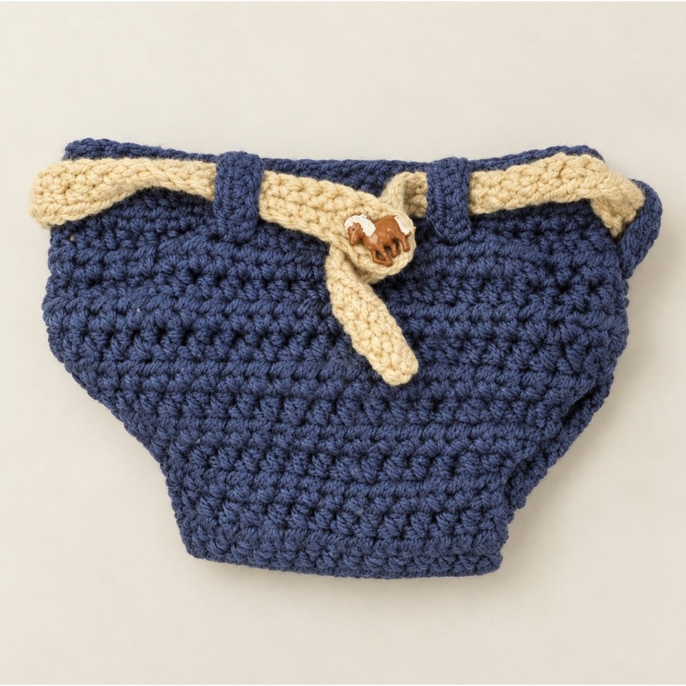 Handmade Crochet Diaper Cover Western Horse Denim Infant Navy Blue Cowboy Rustic